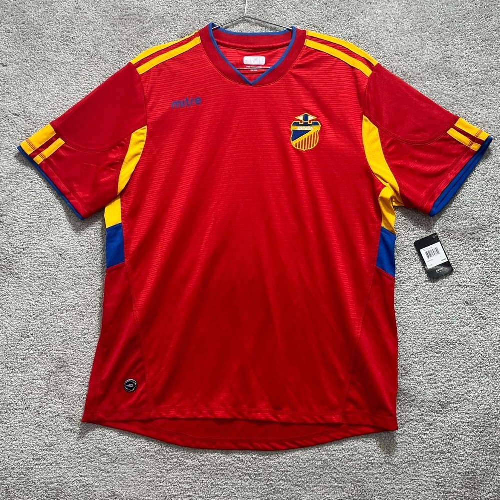 Mitre Shirt Men's Large Red Spain Espana Soccer Jersey  Cool Fit Short Sleeves